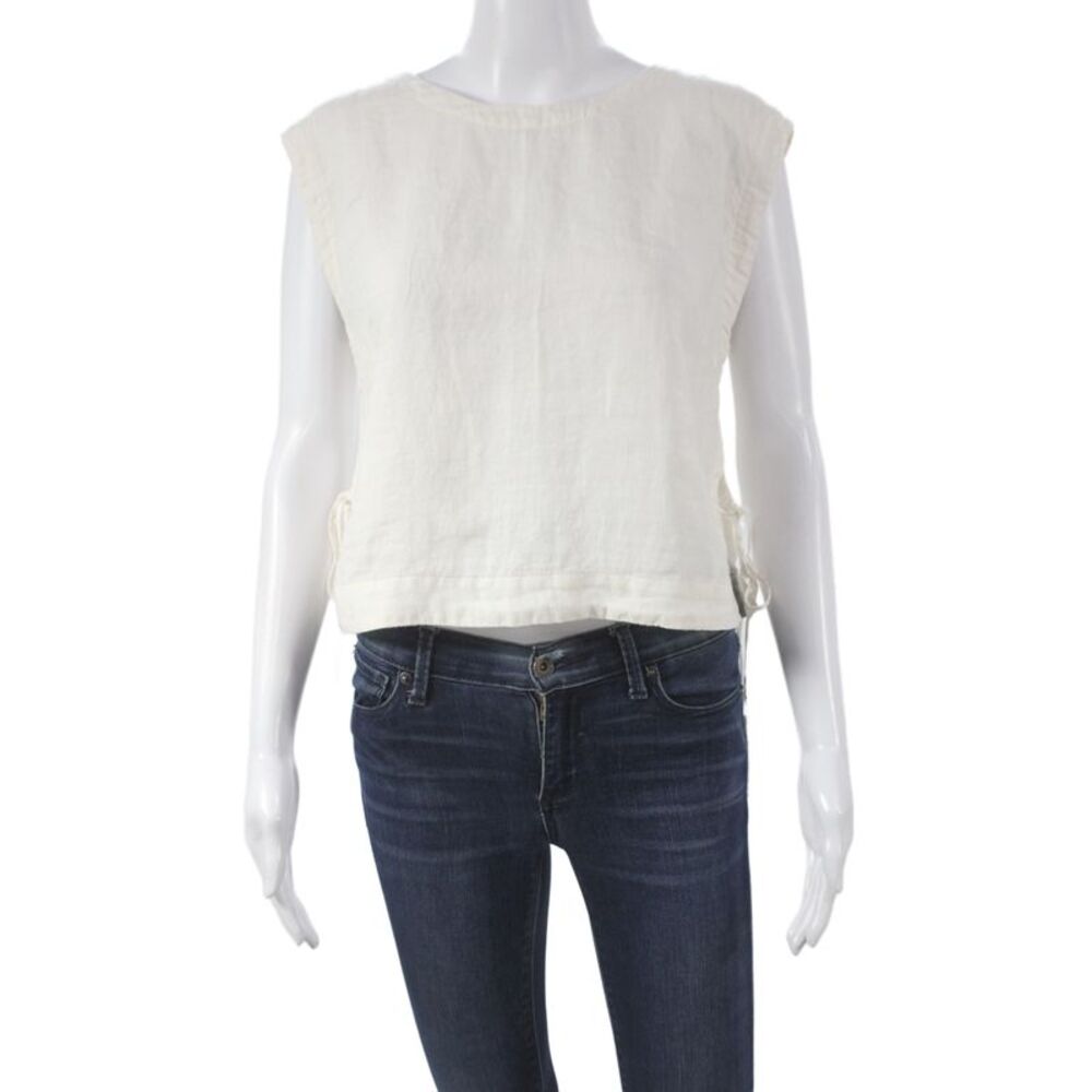 Velvet Womens White Linen Sleeveless Round Neck Basic Tank Button Size XS